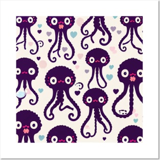 Purple Octopuses Forever and Hearts - Super Cute Colorful Cephalopod Pattern Posters and Art